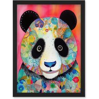 Artery8 Panda Spirit Animal Portrait Folk Art Watercolour Painting Artwork Framed Wall Art Print A4 in Black