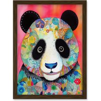 Artery8 Panda Spirit Animal Portrait Folk Art Watercolour Painting Artwork Framed Wall Art Print A4 in Brown