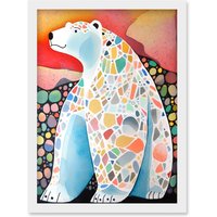 Artery8 Polar Bear With Mosaic Pattern Folk Art Artwork Framed Wall Art Print A4 in White