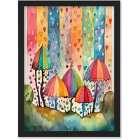 Artery8 Candy Land Rain Rainbow Folk Art Artwork Framed Wall Art Print A4 in Black