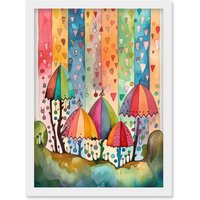 Artery8 Candy Land Rain Rainbow Folk Art Artwork Framed Wall Art Print A4 in White