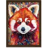 Artery8 Red Panda Portrait Multicoloured Folk Art Artwork Framed Wall Art Print A4 in Brown