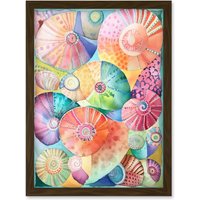 Artery8 Pastel Colour Seashells Folk Art Artwork Framed Wall Art Print A4 in Brown