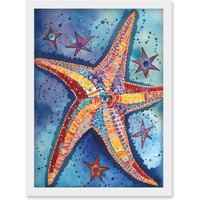 Artery8 Modern Folk Art Starfish Bathroom Artwork Framed Wall Art Print A4 in White