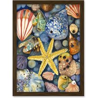 Artery8 The Rock Pool Seaside Clams Starfish Bathroom Artwork Framed Wall Art Print A4 in Brown
