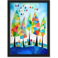 Artery8 Abstract Autumn Trees Folk Art Artwork Framed Wall Art Print A4 in Black