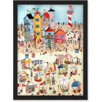 Artery8 Day At The Seaside Abstract Folk Art Artwork Framed Wall Art Print A4 in Black