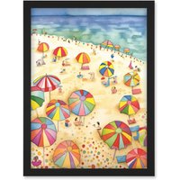 Artery8 Summer Beach Sunshine Folk Art Artwork Framed Wall Art Print A4 in Black