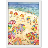 Artery8 Summer Beach Sunshine Folk Art Artwork Framed Wall Art Print A4 in White
