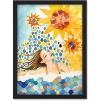Artery8 Abstract Sea Swimming Folk Art Bathroom Artwork Framed Wall Art Print A4 in Black