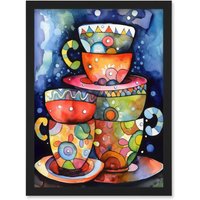 Artery8 Kitchen Folk Art Mugs & Cups Artwork Framed Wall Art Print A4 in Black