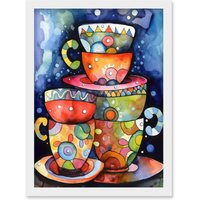 Artery8 Kitchen Folk Art Mugs & Cups Artwork Framed Wall Art Print A4 in White