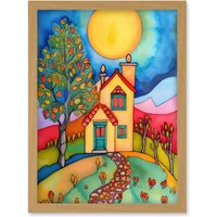 Artery8 English Country Home Folk Art Artwork Framed Wall Art Print A4 in Light Oak