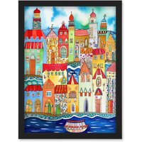 Artery8 Tangier Morocco Folk Art Artwork Framed Wall Art Print A4 in Black