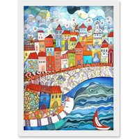 Artery8 Burano Italy Seaside Town Folk Art Artwork Framed Wall Art Print A4 in White