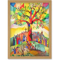 Artery8 The Sermon On The Mount Jesus Folk Art Bible Artwork Framed Wall Art Print A4 in Light Oak