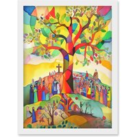 Artery8 The Sermon On The Mount Jesus Folk Art Bible Artwork Framed Wall Art Print A4 in White