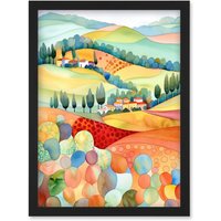Artery8 Chianti Italy Rolling Hills Folk Art Artwork Framed Wall Art Print A4 in Black
