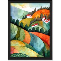 Artery8 Countryside Of Florence Italy Folk Art Artwork Framed Wall Art Print A4 in Black