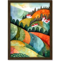 Artery8 Countryside Of Florence Italy Folk Art Artwork Framed Wall Art Print A4 in Brown