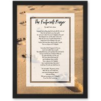 Artery8 Wall Art Print Jesus Lord Foot Prints In The Sand Poem Inspirational Large Framed Wall Dรฉcor Art in Black | Size: W18" x H24"