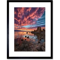 Artery8 Wall Art Print Atmospheric Sunset Clouds Over Mono Lake Lakeside Landscape Modern Watercolour Painting Artwork Framed 9X7 Inch