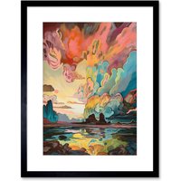 Artery8 Wall Art Print Van Gogh Inspired Atmospheric Clouds Over Mono Lake at Dawn Modern Watercolour Painting Artwork Framed 9X7 Inch