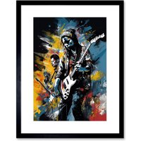 Artery8 Wall Art Print Music Band on Stage Playing at Festival Modern Acrylic Painting Artwork Framed 9X7 Inch in Black | Size: W7" x H9"
