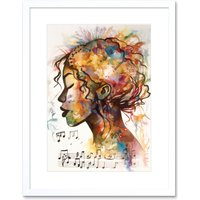 Artery8 Wall Art Print Musical Meditation Synesthesia Woman Listening to Music Modern Watercolour Painting Artwork Framed 9X7 Inch | Size: W7" x H9"