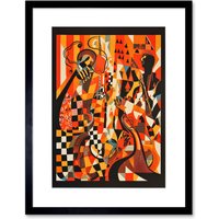 Artery8 Wall Art Print Jazz Music Band Musicians Abstract Modern Folk Art Painting Artwork Framed 9X7 Inch in Black | Size: W7" x H9"