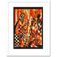Artery8 Wall Art Print Jazz Music Band Musicians Abstract Modern Folk Art Painting Artwork Framed 9X7 Inch in White | Size: W7" x H9"