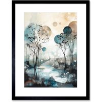 Artery8 Wall Art Print Snowfall over Autumn Trees in Snowy River Dream Landscape Modern Watercolour Painting Artwork Framed 9X7 Inch
