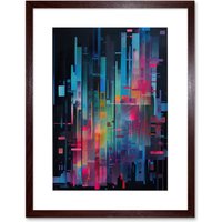 Artery8 Wall Art Print Modern Abstract Geometric Neon Lines Cityscape Painting Artwork Framed 9X7 Inch in Brown | Size: W7" x H9"