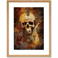 Artery8 Wall Art Print Skull Electric Guitar Death Metal Music Modern Concept Art Painting Artwork Framed 9X7 Inch in Beige | Size: W7" x H9"