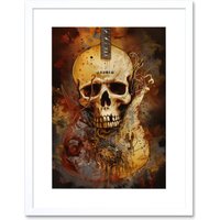 Artery8 Wall Art Print Skull Electric Guitar Death Metal Music Modern Concept Art Painting Artwork Framed 9X7 Inch in White | Size: W7" x H9"