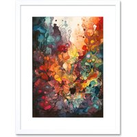 Artery8 Abstract Coral Reef Modern Rainbow Painting Framed 9X7 Inch Art Print in White | Size: W7" x H9"