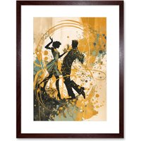 Artery8 Wall Art Print Young Couple Dancing to Swing Music at a Club Modern Watercolour Painting Artwork Framed 9X7 Inch in Brown | Size: W7" x H9"