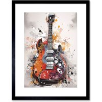 Artery8 Wall Art Print Electric Mandolin Guitar Instrument Modern Watercolour Artwork Framed 9X7 Inch in Black | Size: W7" x H9"