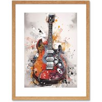 Artery8 Wall Art Print Electric Mandolin Guitar Instrument Modern Watercolour Artwork Framed 9X7 Inch in Beige | Size: W7" x H9"
