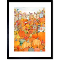Artery8 Wall Art Print Halloween Pumpkin Festival Autumn Harvest Modern Folk Art Watercolour Painting Artwork Framed 9X7 Inch | Size: W7" x H9"