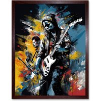 Artery8 Wall Art Print Music Band on Stage Playing at Festival Modern Acrylic Painting Art Framed in Brown | Size: W12" x H16"