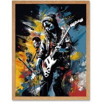 Artery8 Wall Art Print Music Band on Stage Playing at Festival Modern Acrylic Painting Art Framed in Light Oak | Size: W12" x H16"