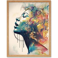 Artery8 Wall Art Print Sensual Woman Female Profile Portrait Soft Pastel Colour Modern Watercolour Painting Art Framed | Size: W12" x H16"