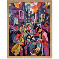 Artery8 Wall Art Print New Orleans Jazz Festival Street Musicians Playing Music City at Sunset Abstract Modern Painting Art Framed