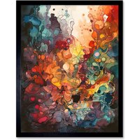 Artery8 Wall Art Print Abstract Coral Reef Modern Rainbow Painting Art Framed in Black | Size: W12" x H16"