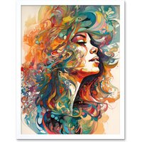 Artery8 Wall Art Print Iris Goddess of Rainbows Multicoloured Flowing Hair Deity Portrait Modern Watercolour Art Framed in White | Size: W12" x H16"