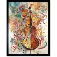 Artery8 Wall Art Print Sensory Sonata Violin Music Note Synesthesia Shapes & Colours Modern Watercolour Art Framed in Black | Size: W12" x H16"