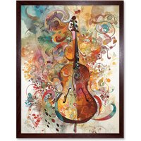 Artery8 Wall Art Print Sensory Sonata Violin Music Note Synesthesia Shapes & Colours Modern Watercolour Art Framed in Brown | Size: W12" x H16"