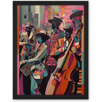 Artery8 Wall Art Print New Orleans Jazz Festival Musicians Warming Up in the City Street Abstract Modern Painting Large Framed Wall Décor Art