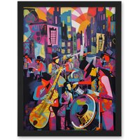Artery8 Wall Art Print New Orleans Jazz Festival Street Musicians Playing Music City at Sunset Abstract Modern Painting Large Framed Wall Décor Art